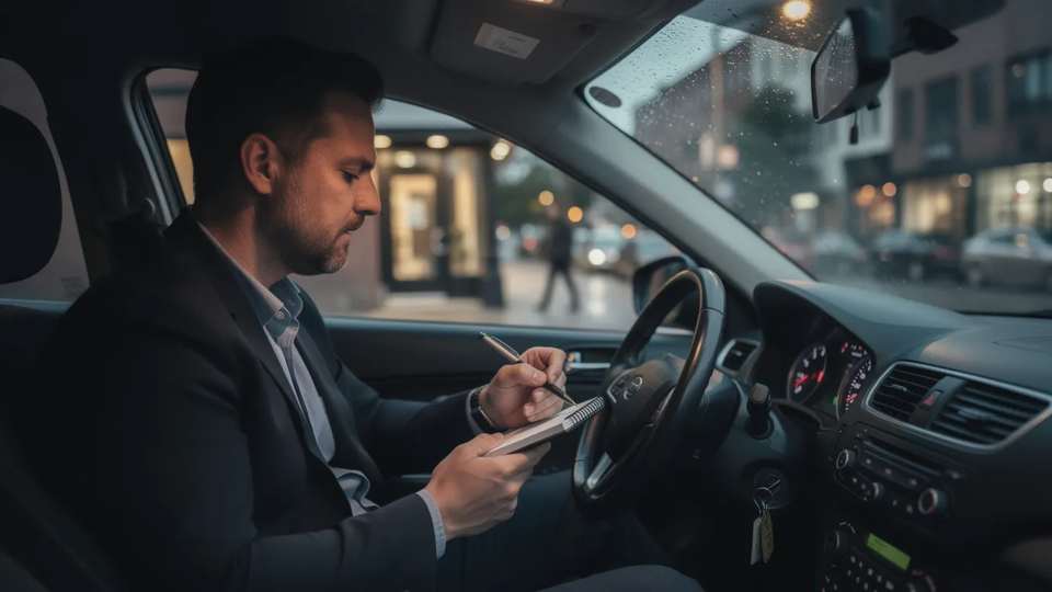 Insurance fraud investigator conducting field investigation showing gap between desktop and field fraud detection methods